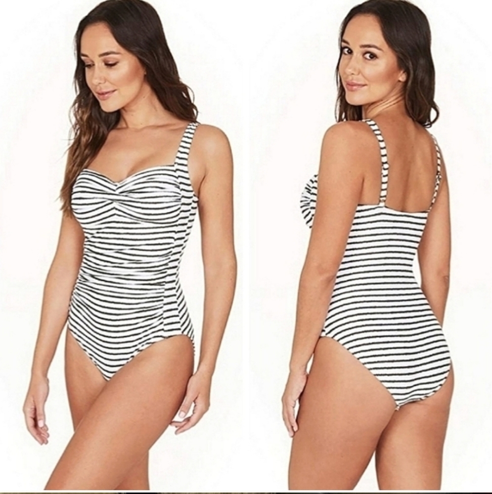 Nip Tuck Green White Stripe One Piece Swimsuit Si… - image 2